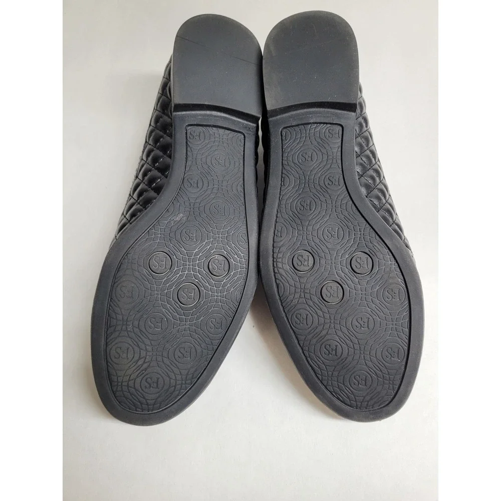 Franco‎ Sarto Loafer 9M Black Patent Faux Leather Quilted Women's, L-Tweed2, EUC